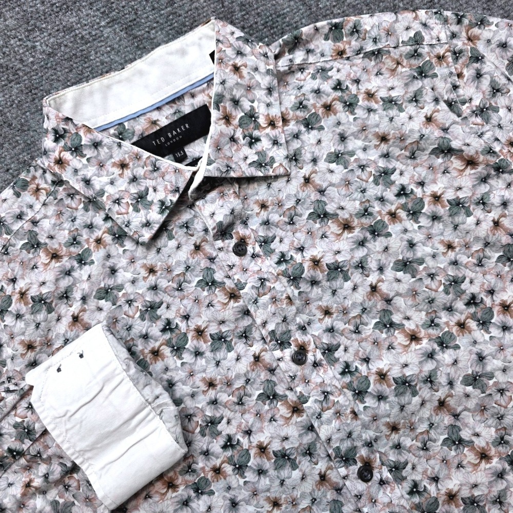 Ted Baker London Men's 15.5 Med Regular Fit Floral Button Down Long Sleeve Shirt